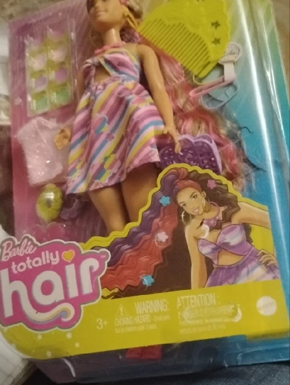 Barbie Pink Multi-Stripe Hair Play Doll with Accessories